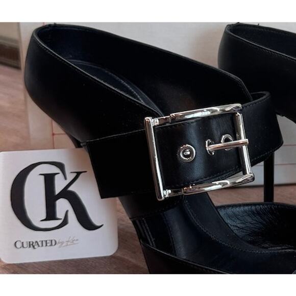 Alexander McQueen Black Buckle Heels w/ Silver Cap Toe | Size 41 NIB - Picture 3 of 3